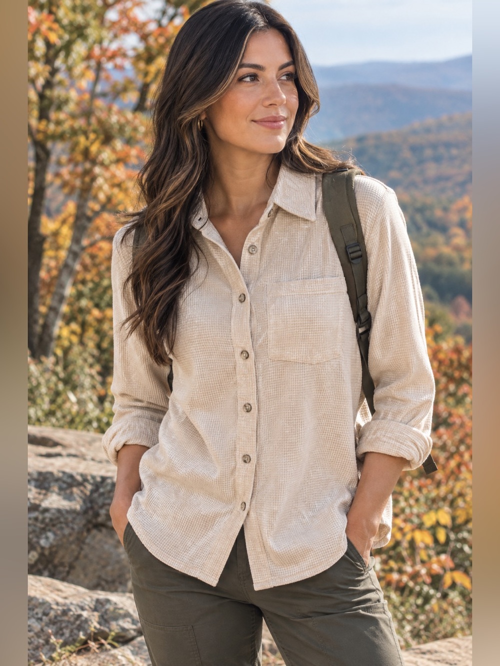 Notouch Beige Waffle-Knit Button-Down Shirt
